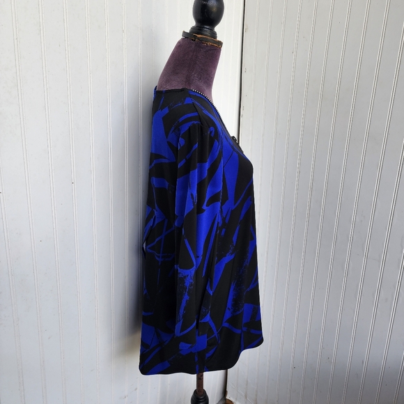 Joseph Ribkoff Edgy V-neck Zipper Top Style  Blue Black Blouse Sz 14 - Picture 9 of 16